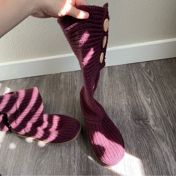 UGG Women's Classic Cardy Maroon Winter Button Tall Boots - Picture 6 of 9